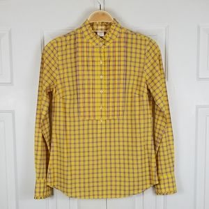 J. Crew Yellow Plaid Ruffled Trim Blouse